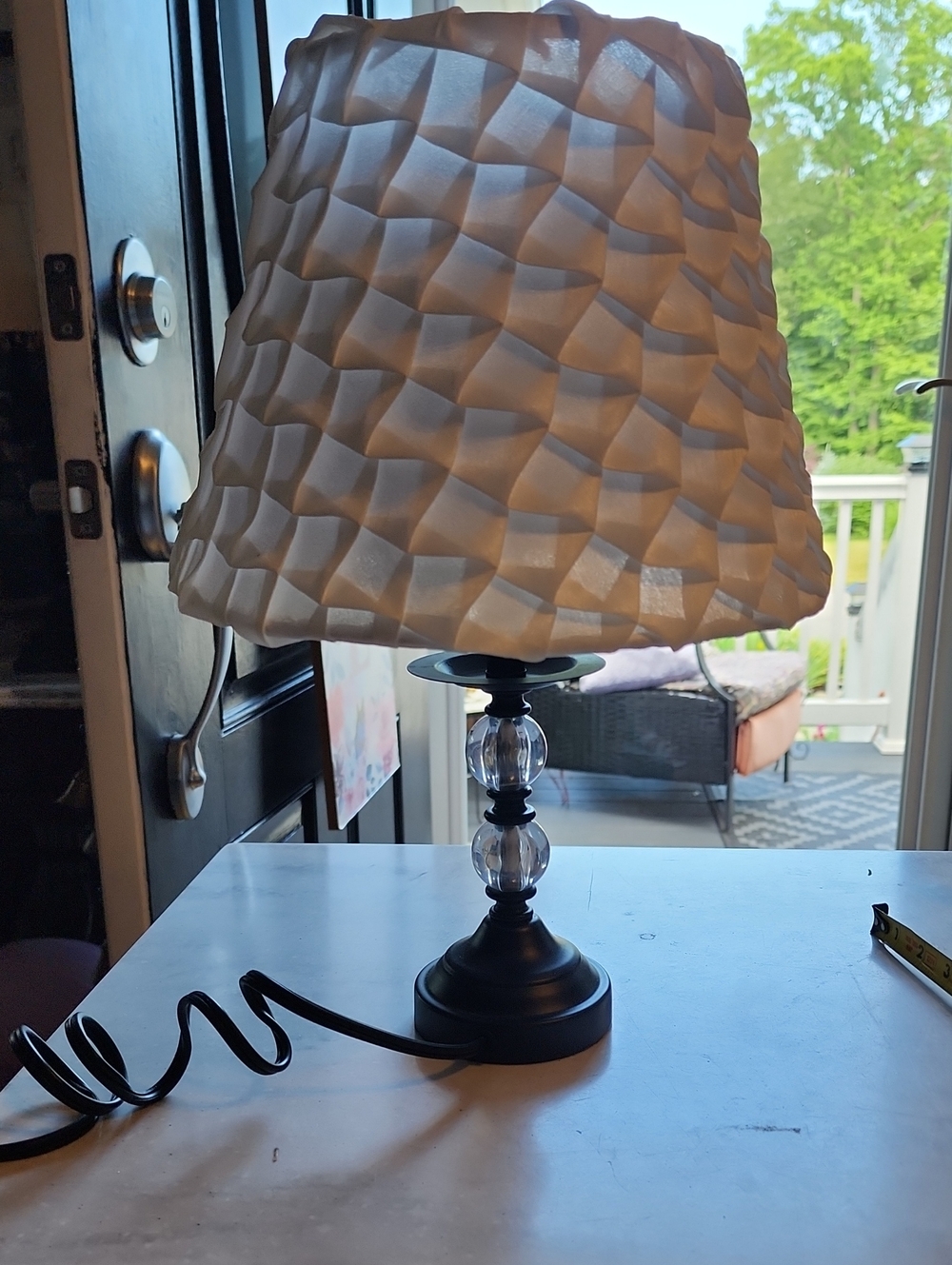 Interek Vintage Look White Ruffled Shade Table Lamp with Clear Crystal Accents